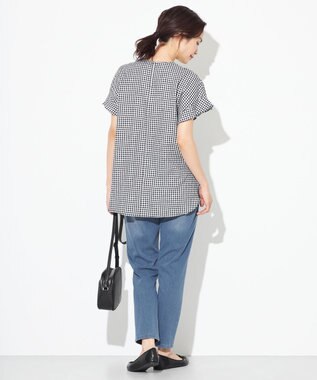 ANY 【洗える】ライトリネンクロスフレアスリーブ ブラウス ギンガム