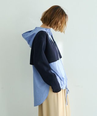 YECCA VECCA ZIPニットレイヤードフーディーシャツ Navy