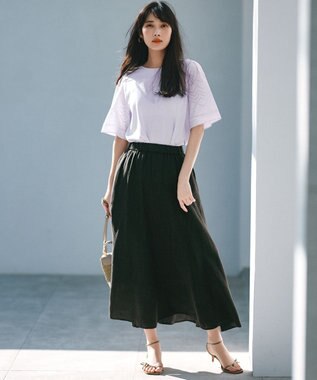 23区 L 【洗える】LIBECOリネン フレアスカート ダークブラウン系