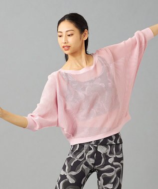 Chacott 【ノーソーイングニット】7分袖メッシュニットTシャツ グレイッシュローズ