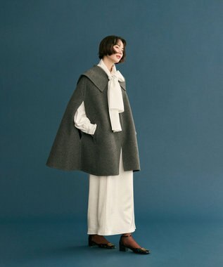 #Newans セーラーカラーダブルフェイスケープコート グレー