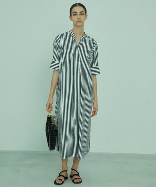 BEIGE， PERSIMMON / シャツワンピース Black Stripe