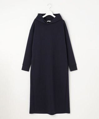 自由区 L 【WEB限定・洗える】マットストレッチダンボールフーディー ワンピース ネイビー
