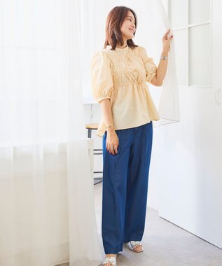 Feroux ベルト付き テンセルデニム ワイドパンツ ネイビー系