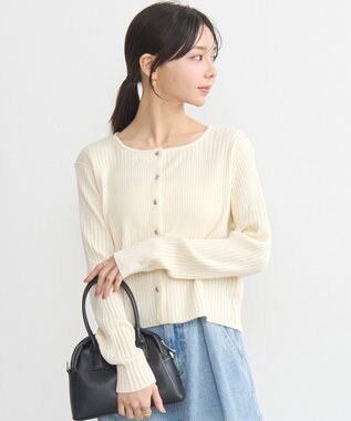 earth music&ecology シルバープチ釦リブニットカーディガン Ivory