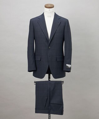 GOTAIRIKU シワになりにくい【御幸毛織/みゆきけおり】DRYSPINNER 平織スーツ_ネイビー格子 ネイビー系×格子