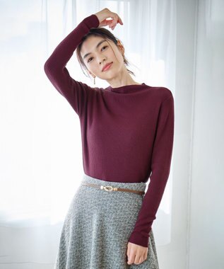 ANY 【洗濯機可】ボトルネック リブニット ボルドー