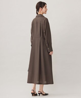 自由区 【洗える】トロピカルストレッチシャツ ドレス カーキブラウン