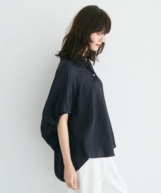 YECCA VECCA 【セットアップ可能】ストライプ柄シャツ Navy