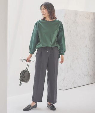 ANY 【洗濯機可能/セットアップ対応/ウエストゴム】イージィケア美脚ワイドパンツ ブラック