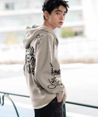 WEGO ジャガードグラフィックニットZIPパーカー ホワイト