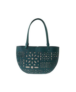 genten セイル カットワーク トートバッグ ブルーグリーン