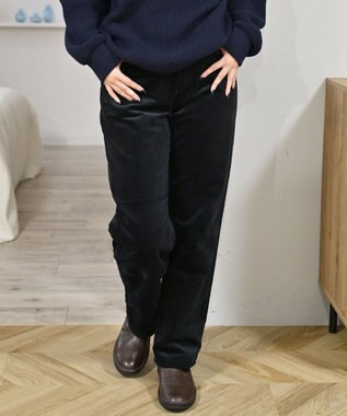 caqu レギュラーストレート 裏起毛コーデュロイパンツ black
