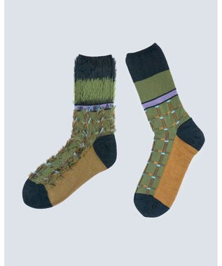 COQ BLOCK FLAG チェック リバーシブルファーソックス カーキ