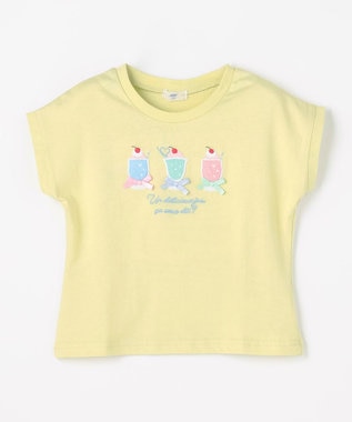 ANY KIDS 【綿100%】ひんやり フレンチスリーブ サガラ刺繡Tシャツ ライム×ジュース