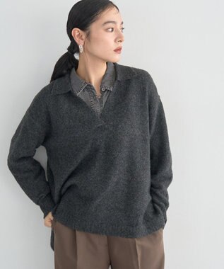 YECCA VECCA 襟付きVネックニット Charcoal Gray