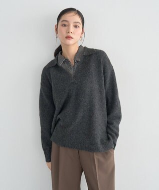YECCA VECCA 襟付きVネックニット Charcoal Gray
