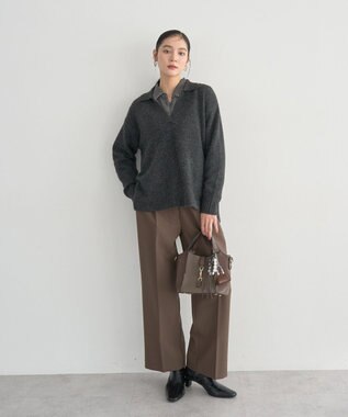 YECCA VECCA 襟付きVネックニット Charcoal Gray