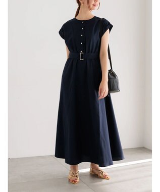 Te chichi リネンライクウエストマークワンピース ネイビー