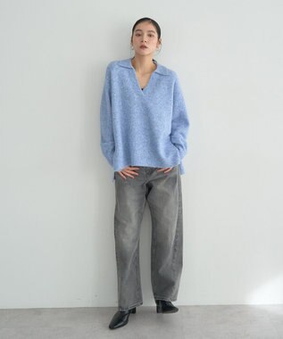 YECCA VECCA 襟付きVネックニット Blue