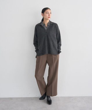 YECCA VECCA 襟付きVネックニット Charcoal Gray