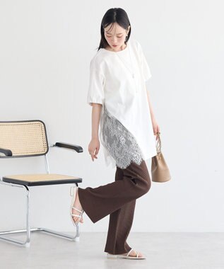 earth music&ecology アシメレースビッグTシャツ Off White