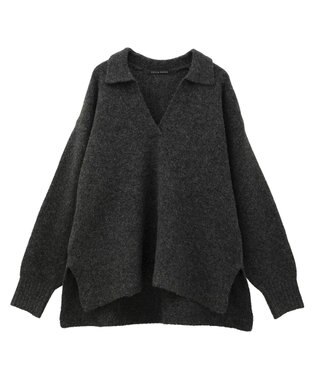YECCA VECCA 襟付きVネックニット Charcoal Gray