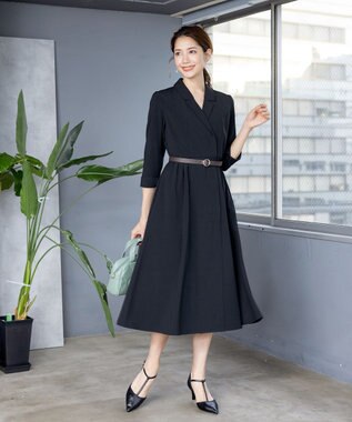 Tiaclasse 【洗える】テーラードカラーワンピース ネイビー