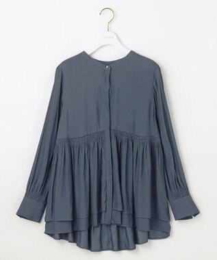 ANY SIS S 【洗える】かさねシャーリング ブラウス ダークブルー
