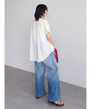 Green Parks インド綿  バンドカラーデザイン５分袖シャツ Off White