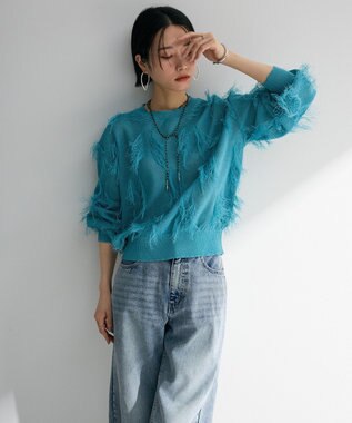 Green Parks フリンジニットプルオーバー Blue