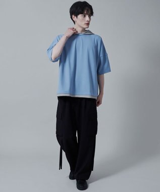 WEGO フェイクレイヤードフードT（S） ブルー