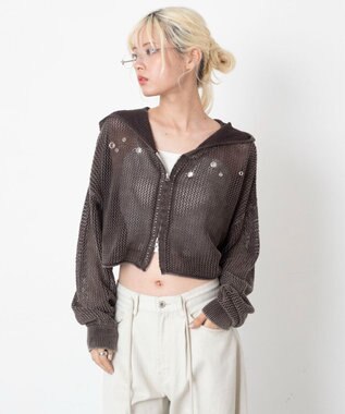 WEGO ハトメメッシュニットショートパーカー