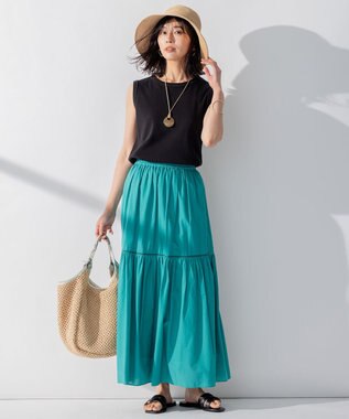 23区 S 【SLOW/洗える】ミドルフライスジャージー ノースリーブ カットソー ブラック系