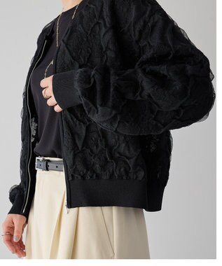 YECCA VECCA ふくれジャガードニットブルゾン Black