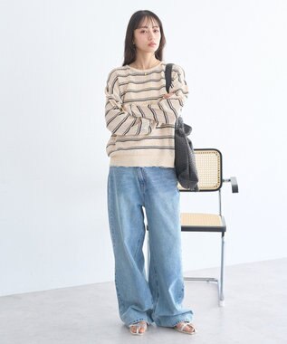 earth music&ecology ボーダーニットプルオーバー Beige