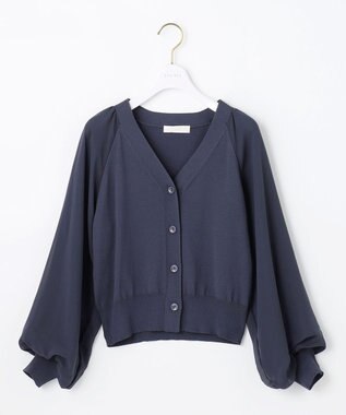 ANY SIS 【洗える】シアースリーブ カーディガン ネイビー