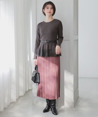 ANY SIS S ボリューム ニット×プリーツ スカート セット グレージュ×ピンク