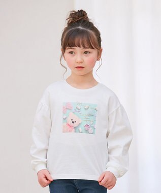 ANY KIDS フォトプリント 長袖 Ｔシャツ エクリュ×クマミント