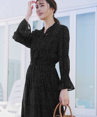 Tiaclasse 【洗える】プリントボウタイ柄ワンピース ブラックドット