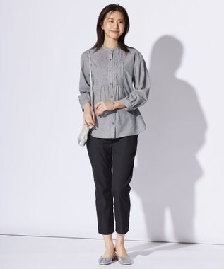 J.PRESS LADIES 【洗える】BEZピンチェック ピンタック ブラウス ネイビー系3