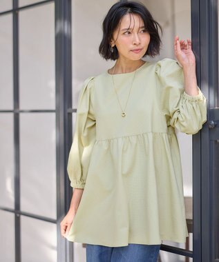 ANY L サッカーパフスリーブブラウス ライム