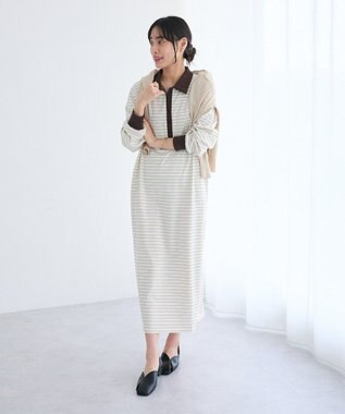 CRAFT STANDARD BOUTIQUE ポロ衿ボーダーワンピース Ivory