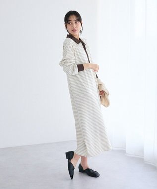 CRAFT STANDARD BOUTIQUE ポロ衿ボーダーワンピース Ivory