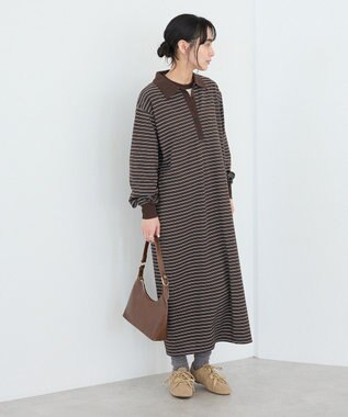 CRAFT STANDARD BOUTIQUE ポロ衿ボーダーワンピース Brown