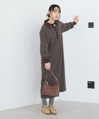 CRAFT STANDARD BOUTIQUE ポロ衿ボーダーワンピース Brown