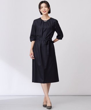 J.PRESS LADIES L 【洗える・UV加工・吸水速乾】OXIJEWELストレッチ ワンピース ネイビー系