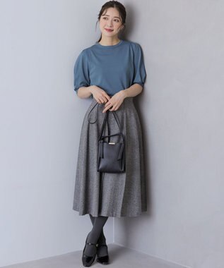 組曲 クルミボタン5分袖ニット チャコールブルー系