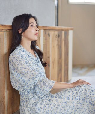 Tiaclasse 【洗える】プリントボウタイ柄ワンピース ブルー