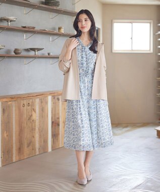 Tiaclasse 【洗える】プリントボウタイ柄ワンピース ブルー